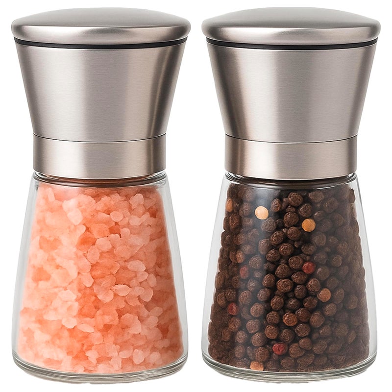 ZENO Salt and Pepper Grinder  Set of 2  Salt and Pepper Mills  Stainless Steel Salt and Pepper Grinder Set  Pepper Grinder  Salt Grinder