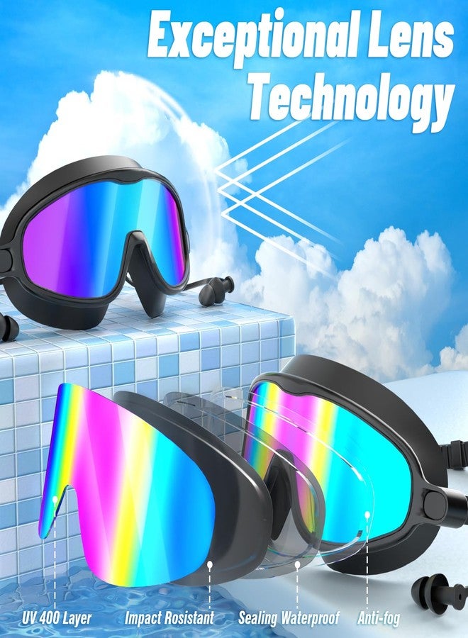COOLOO Swim Goggles 2 Pack, Wide View No Leaking Swimming Goggles with Earplugs, Anti-fog & Anti-UV Adult Swim Goggles for Men Women Youth - Image 4
