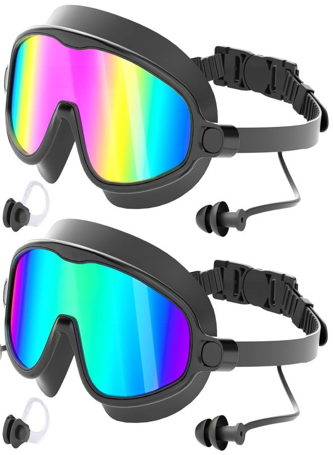 COOLOO Swim Goggles 2 Pack, Wide View No Leaking Swimming Goggles with Earplugs, Anti-fog & Anti-UV Adult Swim Goggles for Men Women Youth - Image 1