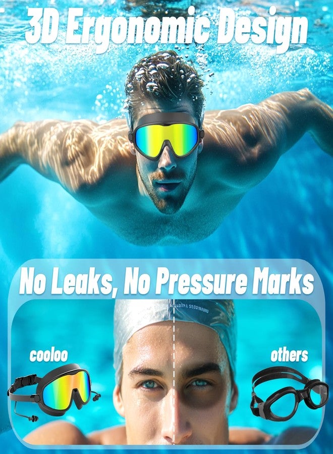COOLOO Swim Goggles 2 Pack, Wide View No Leaking Swimming Goggles with Earplugs, Anti-fog & Anti-UV Adult Swim Goggles for Men Women Youth - Image 3