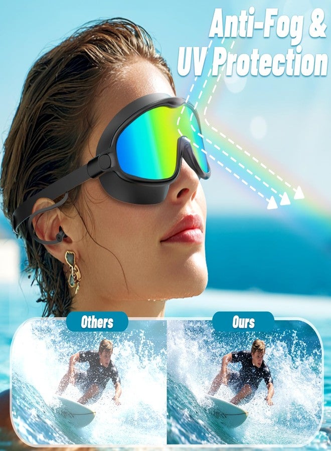 COOLOO Swim Goggles 2 Pack, Wide View No Leaking Swimming Goggles with Earplugs, Anti-fog & Anti-UV Adult Swim Goggles for Men Women Youth - Image 2