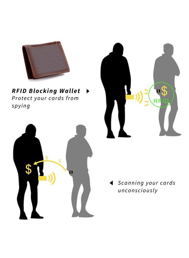 HAWEE Trifold Billfold RFID Blocking Cowhide Leather Wallet for Men 10 Card Slots 2 ID Windows with Coin Pocket, Coffee, 5.1 * 4.1 * 0.6 inch, Vintage - Image 5