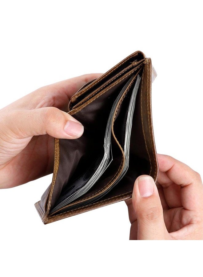 HAWEE Trifold Billfold RFID Blocking Cowhide Leather Wallet for Men 10 Card Slots 2 ID Windows with Coin Pocket, Coffee, 5.1 * 4.1 * 0.6 inch, Vintage - Image 2