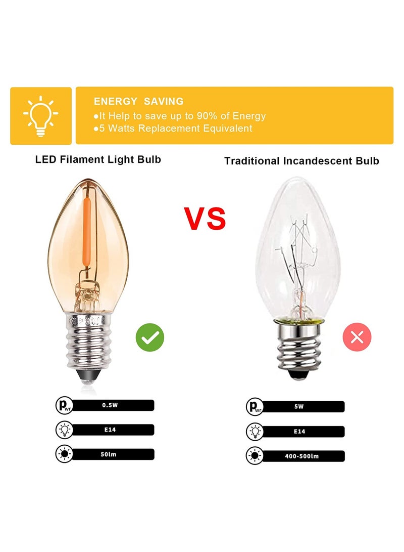E14 LED Candle Bulbs 0.5W, Vintage Amber Glass Filament Chandelier Bulbs, Small Edison Screw Night Light, 2200K Warm White, Non-Dimmable, Pack of 5 - Image 5