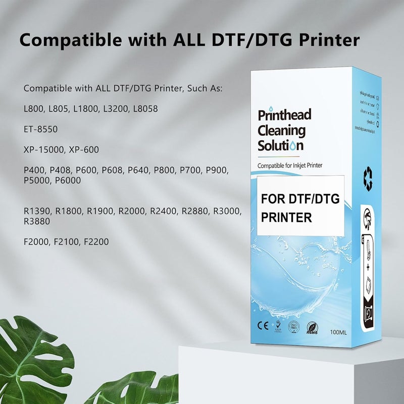 Fosgoit DTF Cleaning Solution for All DTF DTG Printers 100mL, Printhead Cleaning Fluid for Direct Transfer Film Printer ET-8550 XP-15000 L800, DTG Cleaning Solution for Direct to Garment Printer L1390 L1800 - Image 2