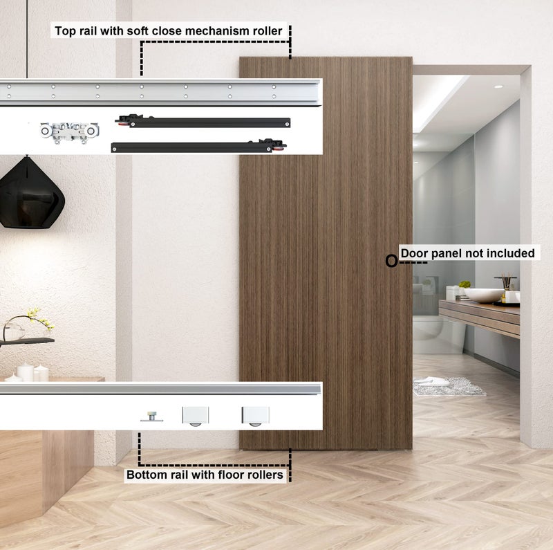 DIYHD 42" نظام باب منزلق مخفي مع آلية إغلاق ناعمة، بدون مسار أرضي، يناسب عرض الفتحة 34"~38" - Image 5