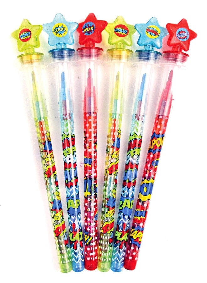 TINYMILLS 24 Pcs Superhero Rainbow Stackable Crayon with Stamper Topper - Image 3