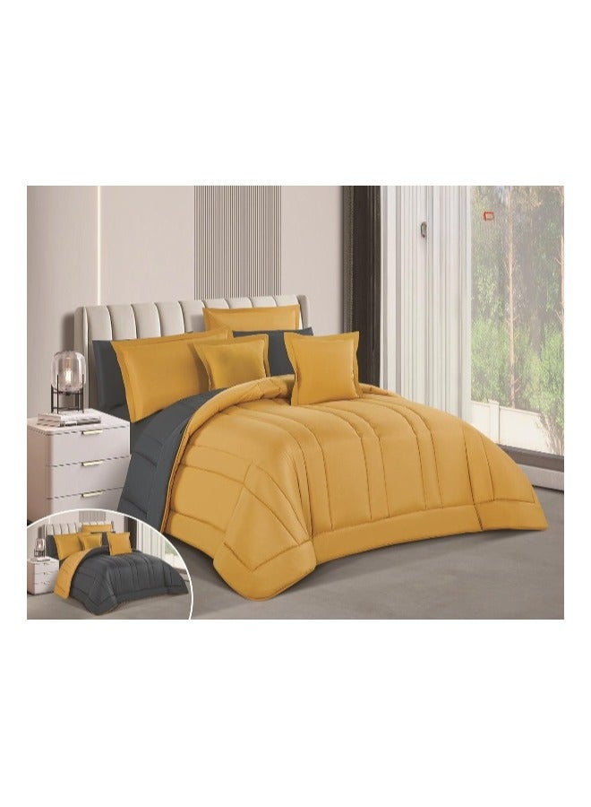 برايدس مفرش نفرين ساده 2×1 وجهين 8 قطع لحاف مقاس 240×260سم أصفر/رمادي - Image 1