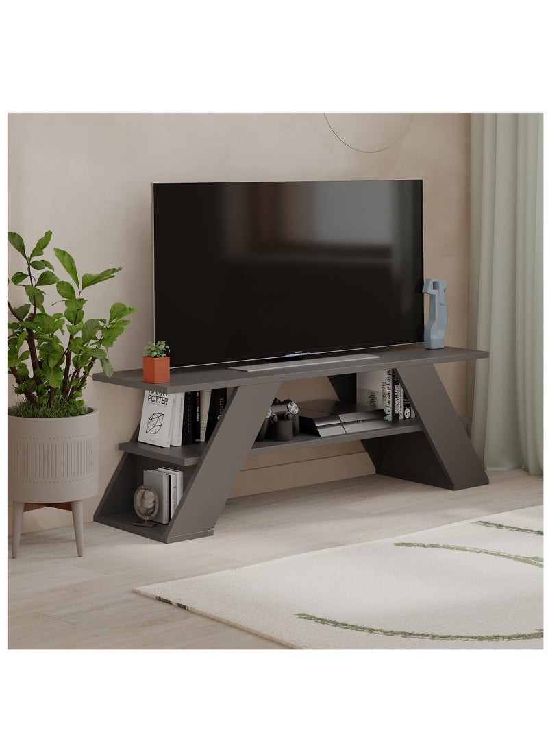 موراه حامل تلفزيون عصري من موراه هوم فارفالا، مناسب لأجهزة التلفزيون حتى ٥٠ بوصة | وحدات تلفزيون عصرية لغرفة المعيشة | خزانة تخزين خشبية برفوف من طبقتين | ١٢٠×٣٣.٥×٤٠ سم | رمادي غامق - Image 2