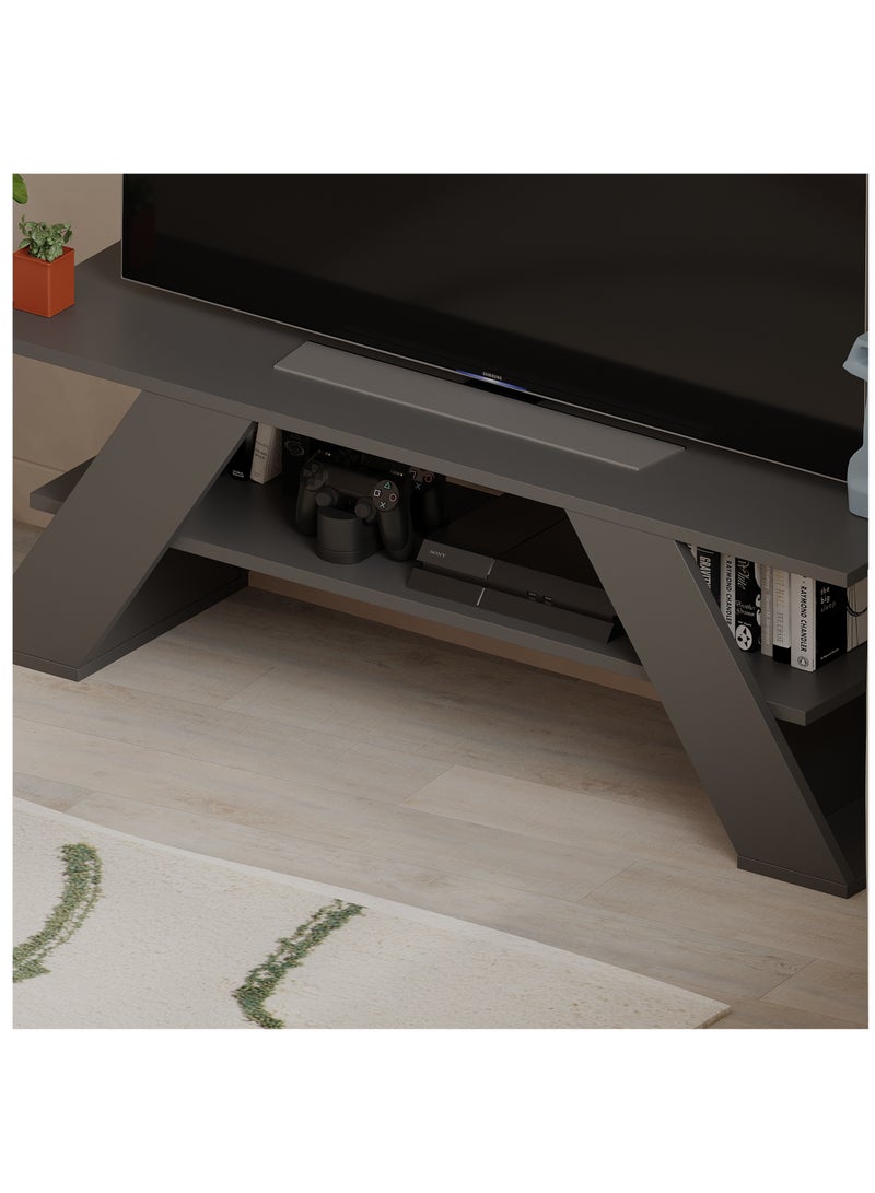 موراه حامل تلفزيون عصري من موراه هوم فارفالا، مناسب لأجهزة التلفزيون حتى ٥٠ بوصة | وحدات تلفزيون عصرية لغرفة المعيشة | خزانة تخزين خشبية برفوف من طبقتين | ١٢٠×٣٣.٥×٤٠ سم | رمادي غامق - Image 3