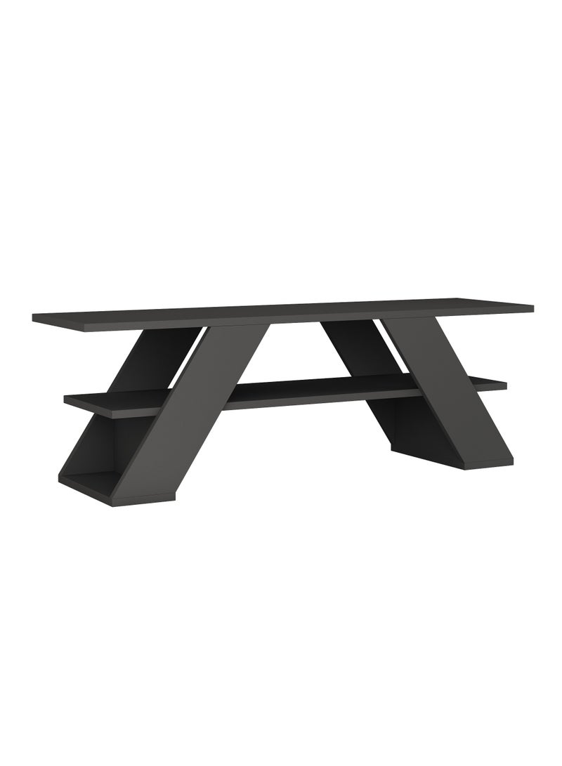 موراه حامل تلفزيون عصري من موراه هوم فارفالا، مناسب لأجهزة التلفزيون حتى ٥٠ بوصة | وحدات تلفزيون عصرية لغرفة المعيشة | خزانة تخزين خشبية برفوف من طبقتين | ١٢٠×٣٣.٥×٤٠ سم | رمادي غامق - Image 4