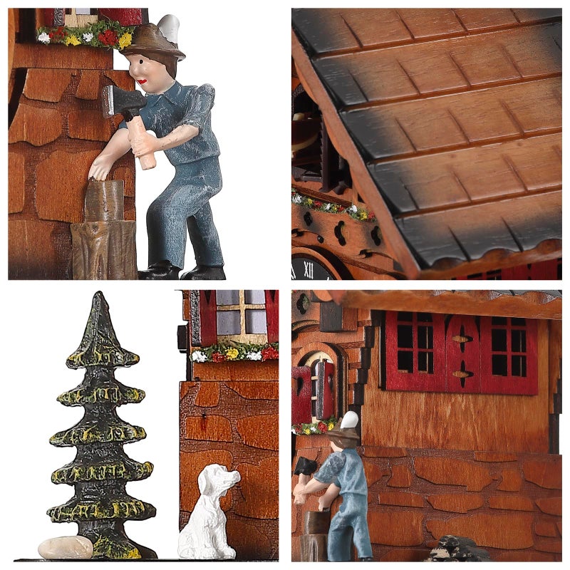 Kintrot Cuckoo Clock Traditional Black Forest Clock Antique Wooden Pendulum Quartz Wall Clock - Image 5