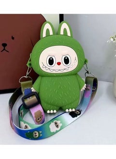Generic Labubu Kids Silicone Coin Purse Keychain gray full body(Green)  - Image 2