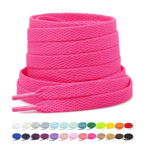 Stepace [2 Pairs Flat Shoe Laces for Sneakers 5/16" Width 30"-72" Length 26 Color Shoelaces Hot Pink 30"(76 cm) - Image 1