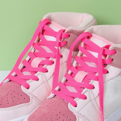 Stepace [2 Pairs Flat Shoe Laces for Sneakers 5/16" Width 30"-72" Length 26 Color Shoelaces Hot Pink 30"(76 cm) - Image 2