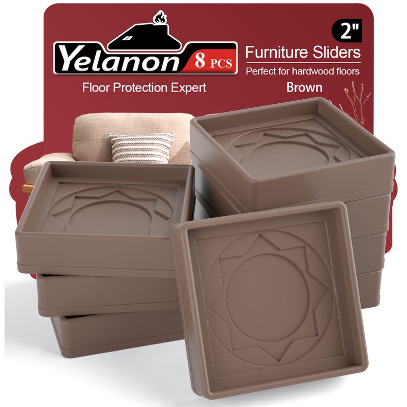 Furniture Coasters 8 Pcs 2 Furniture Caster Cups Non Slip Furniture Pads Hardwoods Floors Non Skid Furniture Grippers Rubber Furniture Feet Anti Slide Floor Protector for Bed Couch Stoppers Brown