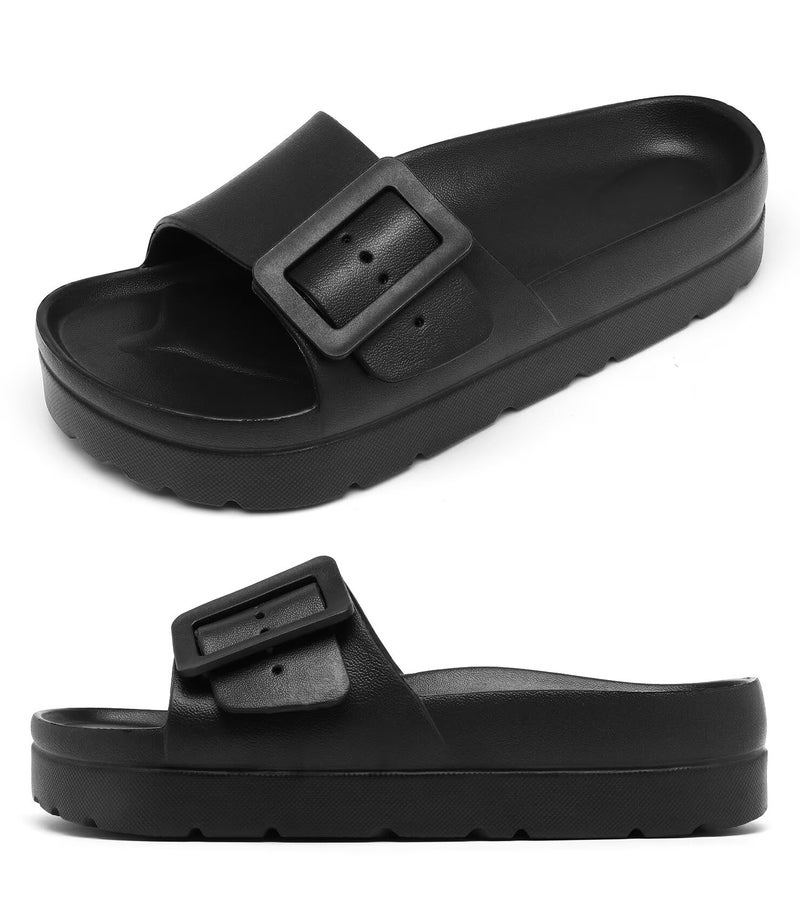Haifago Women's Black Platform Sandals with Arch Support, Adjustable Single Buckle Slides Comfort EVA Sandal Lightweight Thick Soles - Image 1
