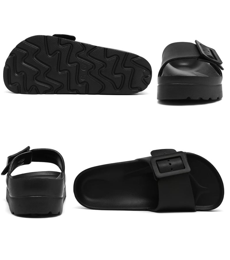 Haifago Women's Black Platform Sandals with Arch Support, Adjustable Single Buckle Slides Comfort EVA Sandal Lightweight Thick Soles - Image 4