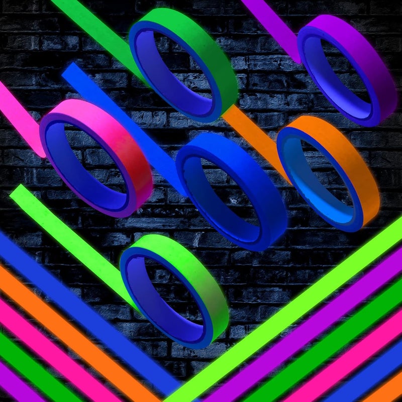 Whaline 6 Colors Neon Gaffer Cloth Tape, Fluorescent Rainbow Color UV Blacklight Tape for UV Party (0.6 inch x 35 feet) - Image 4