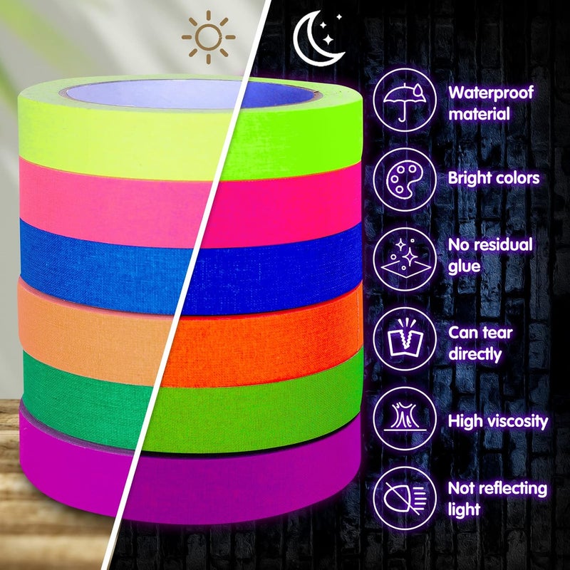 Whaline 6 Colors Neon Gaffer Cloth Tape, Fluorescent Rainbow Color UV Blacklight Tape for UV Party (0.6 inch x 35 feet) - Image 3