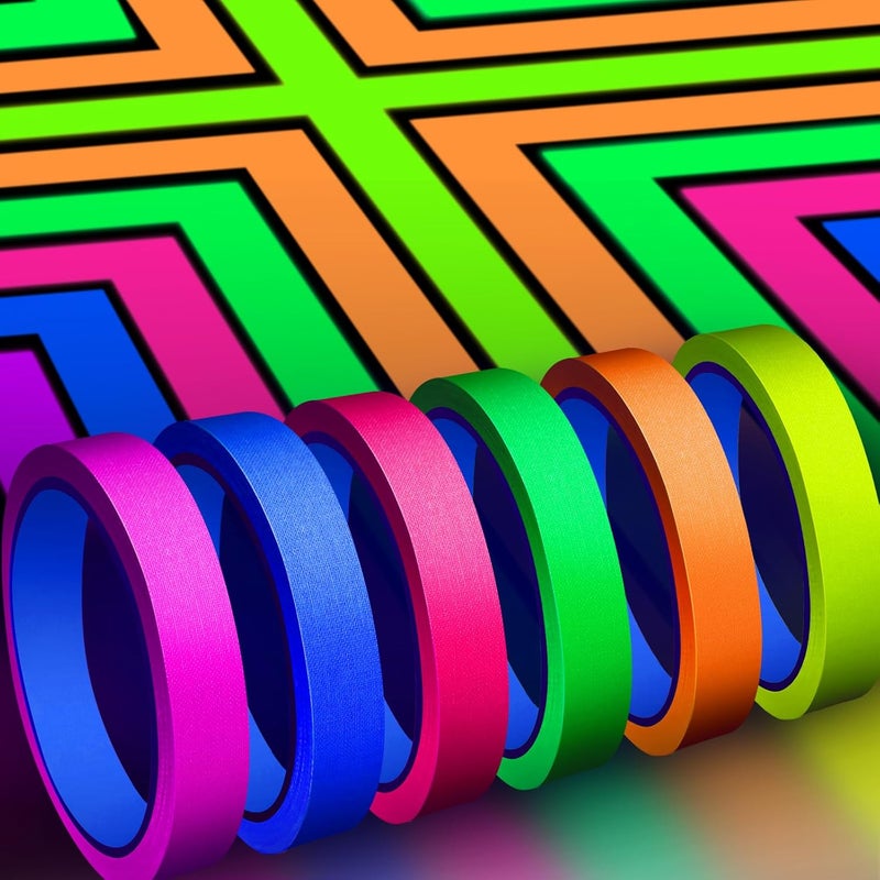 Whaline 6 Colors Neon Gaffer Cloth Tape, Fluorescent Rainbow Color UV Blacklight Tape for UV Party (0.6 inch x 35 feet) - Image 1
