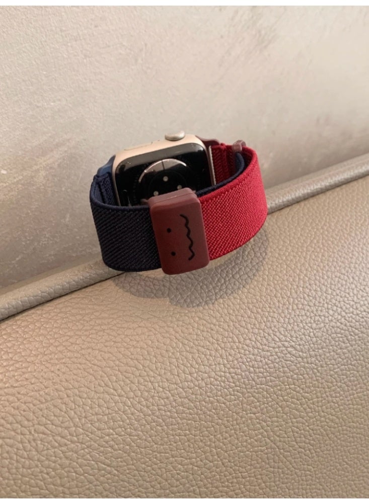 Suitable for Apple Watch 40MM 【4/5/6/SE generation】 watch strap in burgundy with dark blue - graffiti plain weave magnetic suction - Image 2