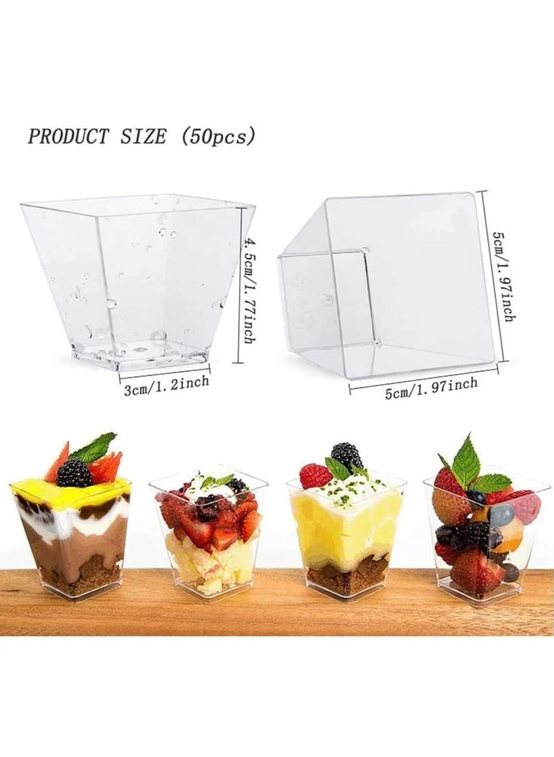 SYOSI Pack of 50 Dessert Cups, 2 oz / 60 ml Dessert Cup with Spoons, DIY Plastic Dessert Cups, Reusable Dessert Bowls, for Mousse Chocolate Custard Pudding Desserts Picnic Party - Image 4