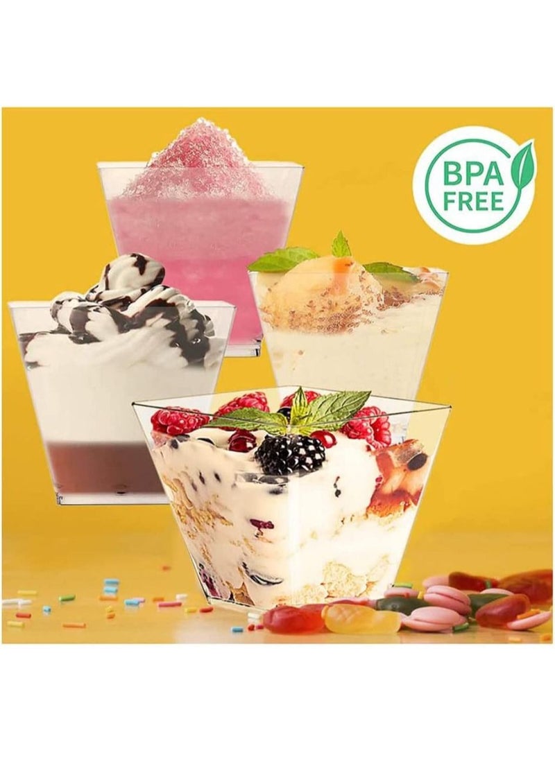 SYOSI Pack of 50 Dessert Cups, 2 oz / 60 ml Dessert Cup with Spoons, DIY Plastic Dessert Cups, Reusable Dessert Bowls, for Mousse Chocolate Custard Pudding Desserts Picnic Party - Image 2