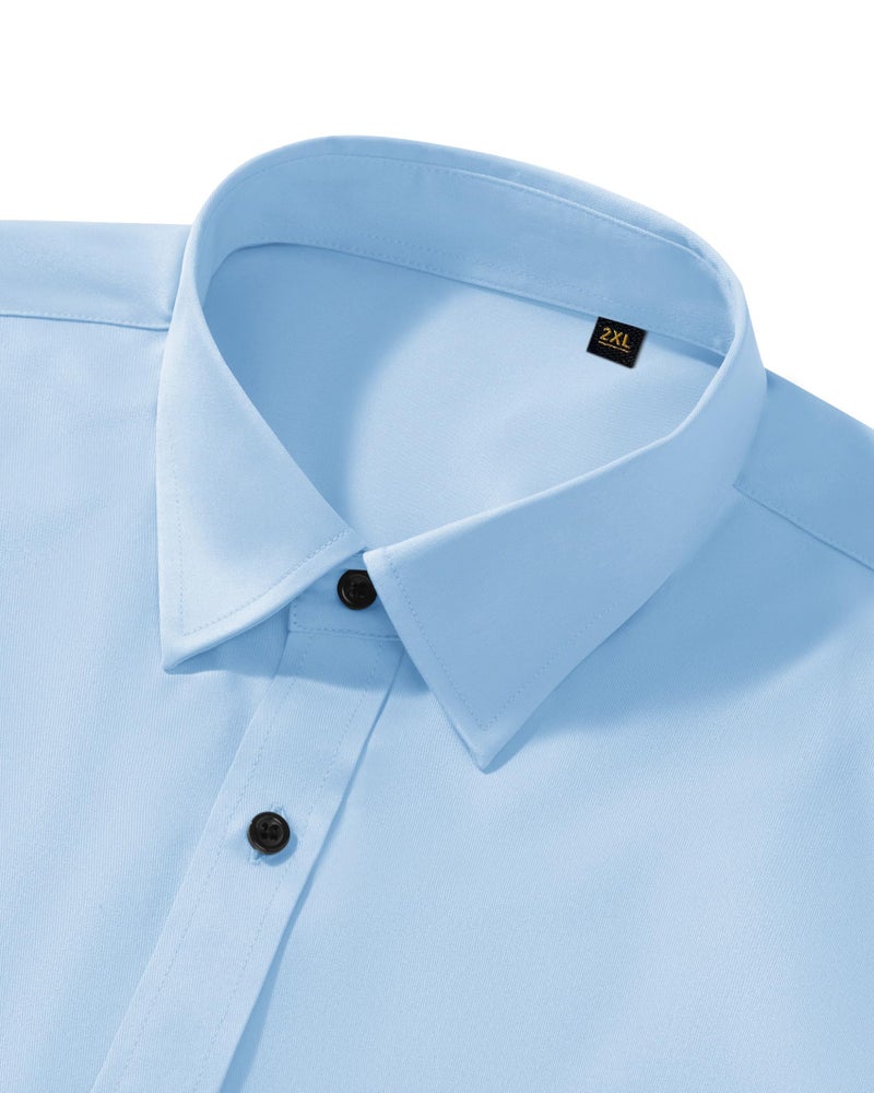 Lusead Light Blue Button Down Shirt Men Long Sleeve Slim Fit Formal Wedding Stretch Wrinkle Free Mens Dress Shirt - Image 3