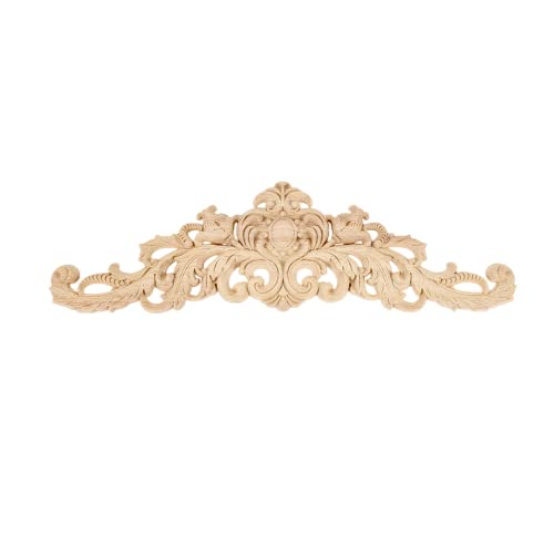MUXSAM Long Wood Carved Appliques Onlays, 1-Pack Unpainted Decorative Corner Carving Decals Set for Wall Door Cabinet Mirror Closet Wardrobe Dresser Mantel Staircase DIY Project, 30x8cm/11.81"x3.15" - Image 1