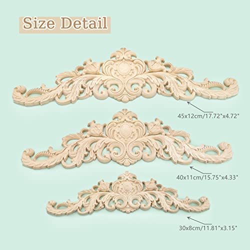 MUXSAM Long Wood Carved Appliques Onlays, 1-Pack Unpainted Decorative Corner Carving Decals Set for Wall Door Cabinet Mirror Closet Wardrobe Dresser Mantel Staircase DIY Project, 30x8cm/11.81"x3.15" - Image 3