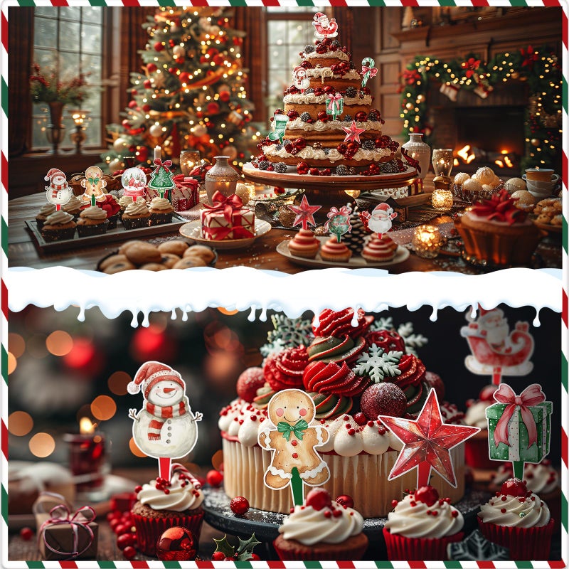 HaPiBiDesign 48 Pcs Christmas Cupcake Toppers - Festive Party Decorations for Christmas-Themed Birthdays  Baby Showers  and Holiday Cakes - Image 5