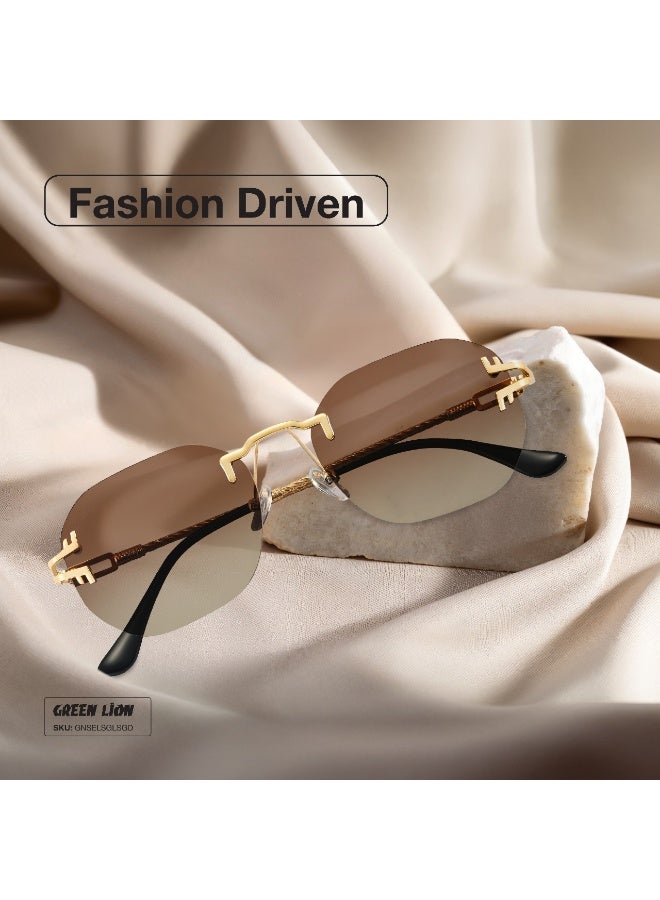 GREEN LION SELVANTE Rimless Polarized Sunglasses with UV400 / Unisex Metal Riding Glasses Running Glasses Mountaineering Glasses Driving Glasses Fishing Glasses / UV Protection - Gold - Image 4