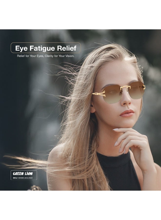 GREEN LION SELVANTE Rimless Polarized Sunglasses with UV400 / Unisex Metal Riding Glasses Running Glasses Mountaineering Glasses Driving Glasses Fishing Glasses / UV Protection - Gold - Image 3