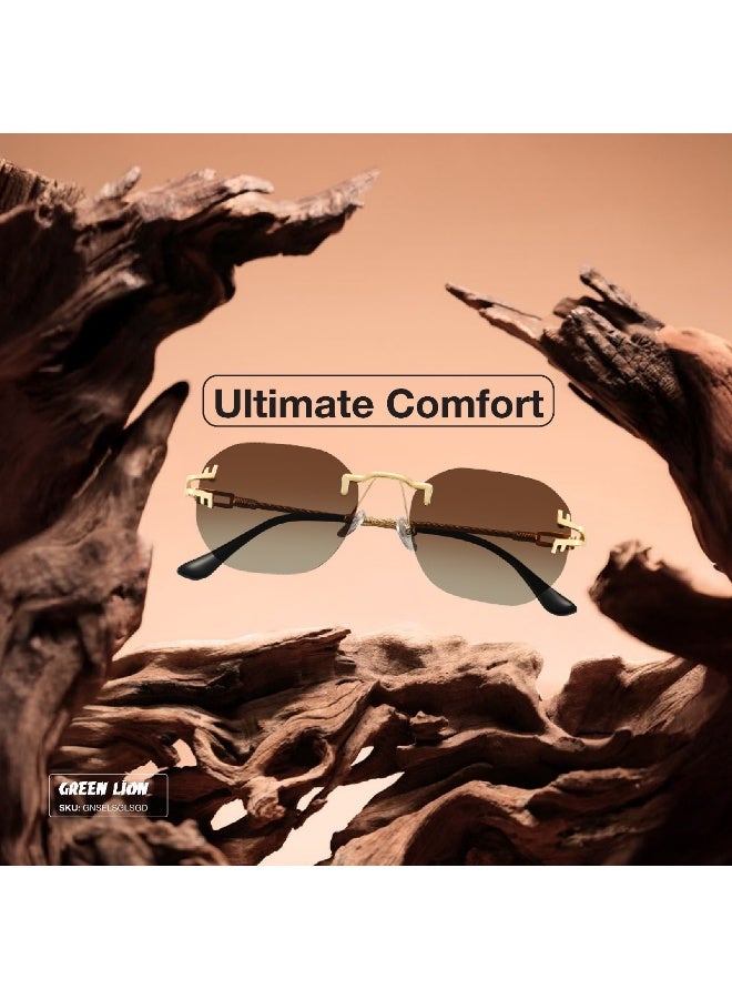 GREEN LION SELVANTE Rimless Polarized Sunglasses with UV400 / Unisex Metal Riding Glasses Running Glasses Mountaineering Glasses Driving Glasses Fishing Glasses / UV Protection - Gold - Image 5