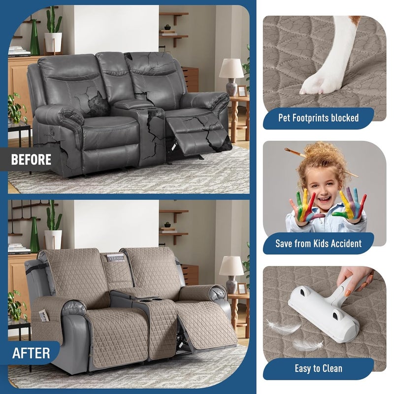TAOCOCO 100 Waterproof Recliner Cover Loveseat Recliner Cover with Center ConsoleNonSlip Reclining Couch Covers for 2 Seatwith Elastic Straps Pocket for Kids Dogs Pets Taupe 2 Seater XL - Image 5