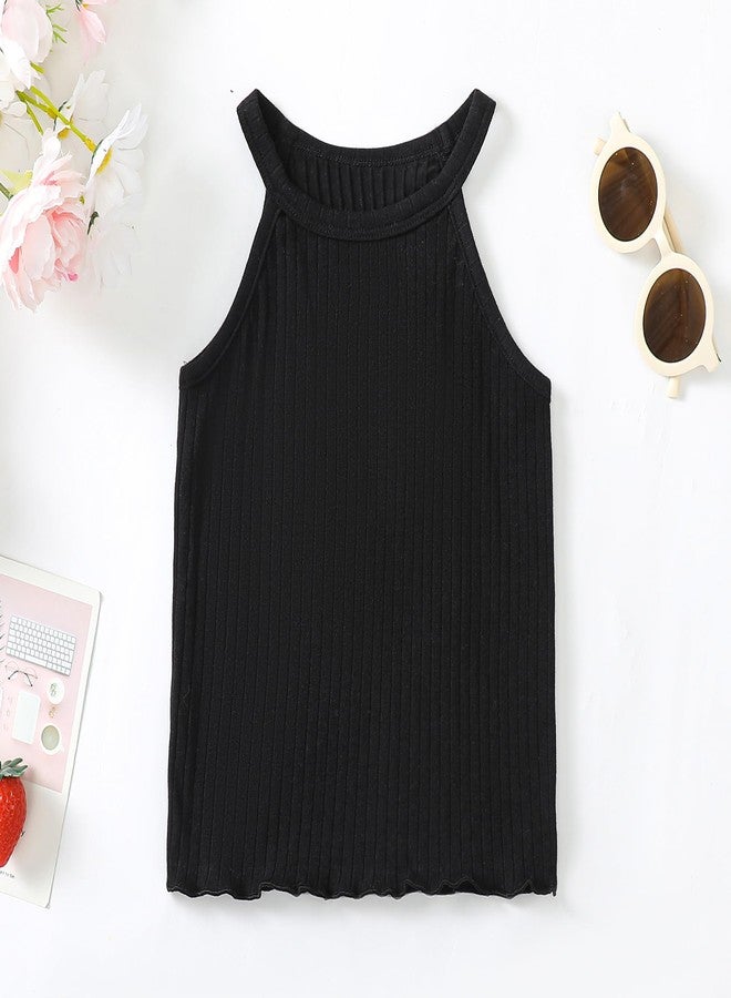 ROMPERINBOX Toddler Tank Tops Girls 3 Pack Ribbed Knit Multipacks Halter Top Camisoles Undershirt 3-7 Years(Black/Beige/Brown,3T) - Image 2