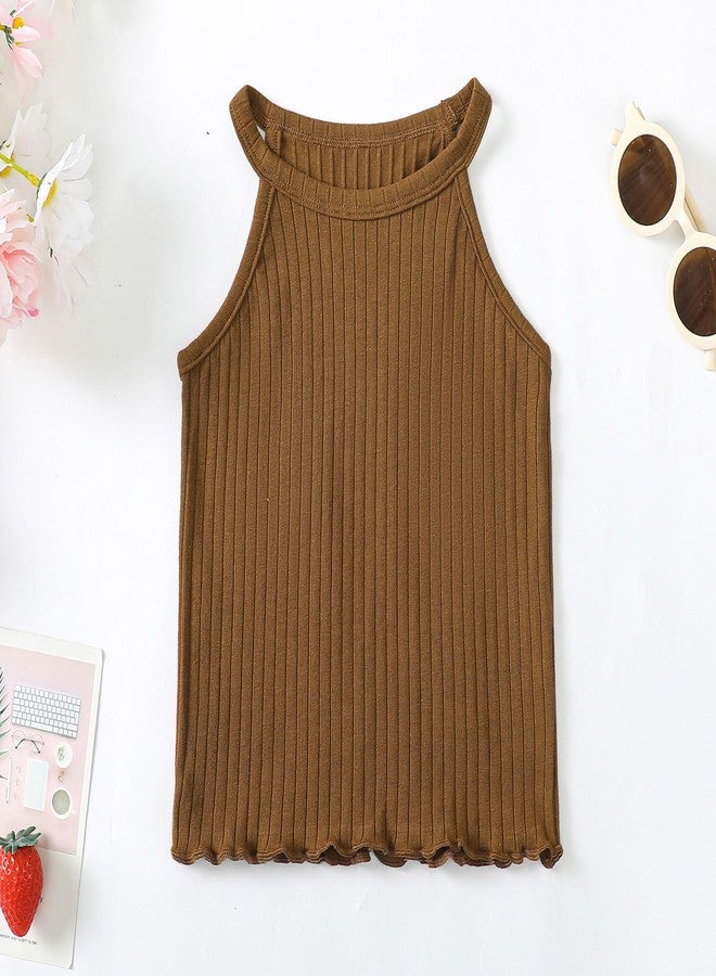 ROMPERINBOX Toddler Tank Tops Girls 3 Pack Ribbed Knit Multipacks Halter Top Camisoles Undershirt 3-7 Years(Black/Beige/Brown,3T) - Image 3