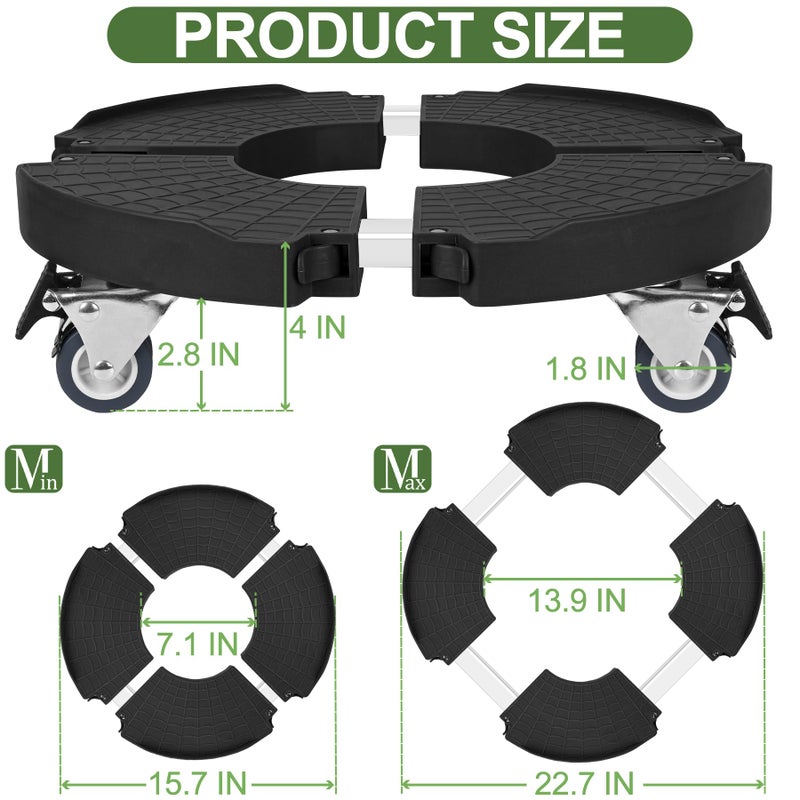 ToLanbbt Plant Caddy Stand with 360Â° Wheels Adjustable 15-22 Inch Rolling Plant Stand Heavy Duty Large Plant Cart Dolly with Casters 440lbs Capacity for Large Planter, Garden Pot, Flower Pot, Black, 1 Pack - Image 2