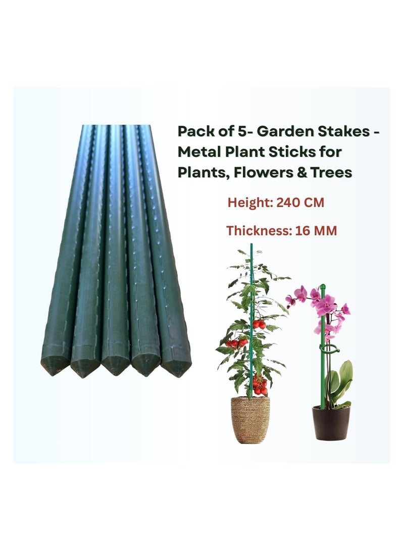 عصا نباتات معدنية مطلية بـ PVC – ارتفاع 240 سم، سمك 16 مم، عمود دعم حديقة ثقيل وطويل جدًا للنباتات المتسلقة، الخضروات والزهور الطويلة، عبوة من 5 - Image 3