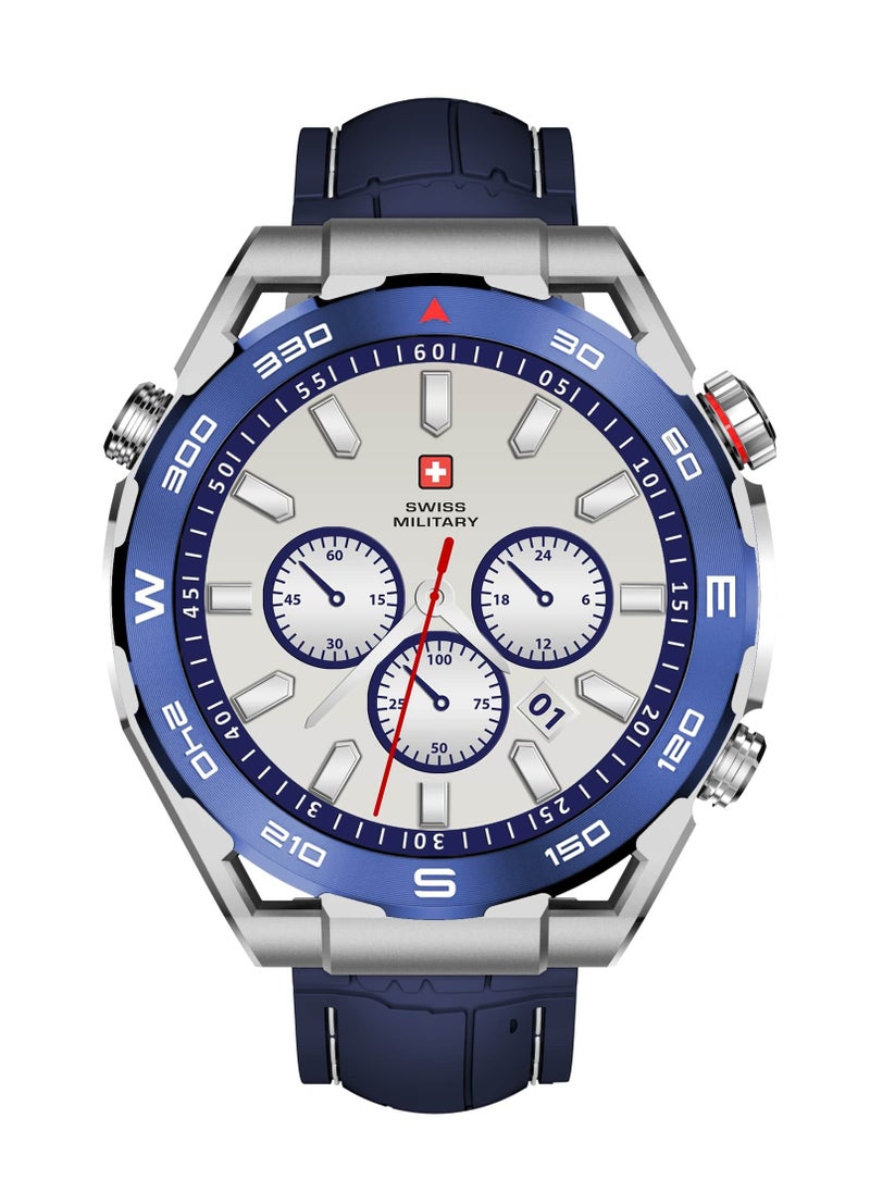 SWISS MILITARY - Swiss Military DOM3 Smartwatch 1.43" AMOLED, Bluetooth Calling, Multi Language, Health & Sports Tracking, Wireless Charging, 7 Days Battery, IP67, iOS/Android Compatible, Blue Frame + 2 Straps - Image 1