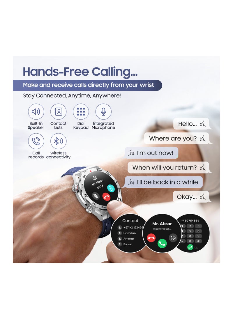 SWISS MILITARY - Swiss Military DOM3 Smartwatch 1.43" AMOLED, Bluetooth Calling, Multi Language, Health & Sports Tracking, Wireless Charging, 7 Days Battery, IP67, iOS/Android Compatible, Blue Frame + 2 Straps - Image 1