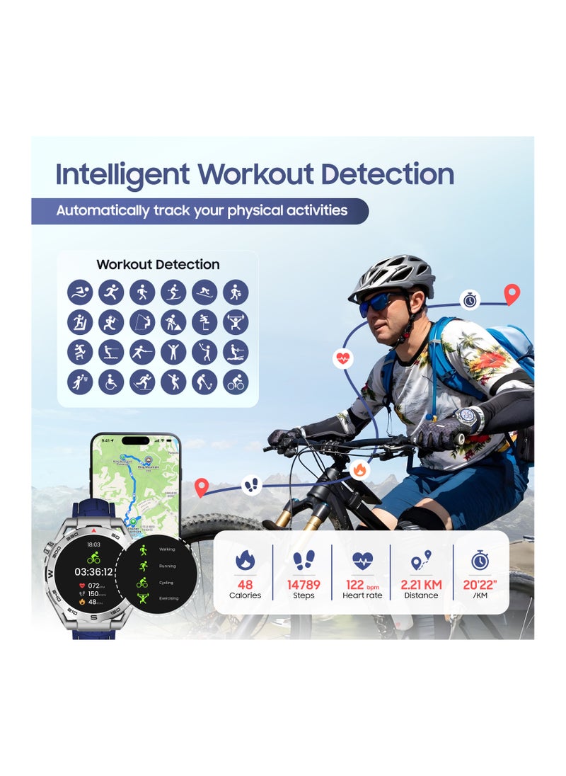SWISS MILITARY - Swiss Military DOM3 Smartwatch 1.43" AMOLED, Bluetooth Calling, Multi Language, Health & Sports Tracking, Wireless Charging, 7 Days Battery, IP67, iOS/Android Compatible, Blue Frame + 2 Straps - Image 1
