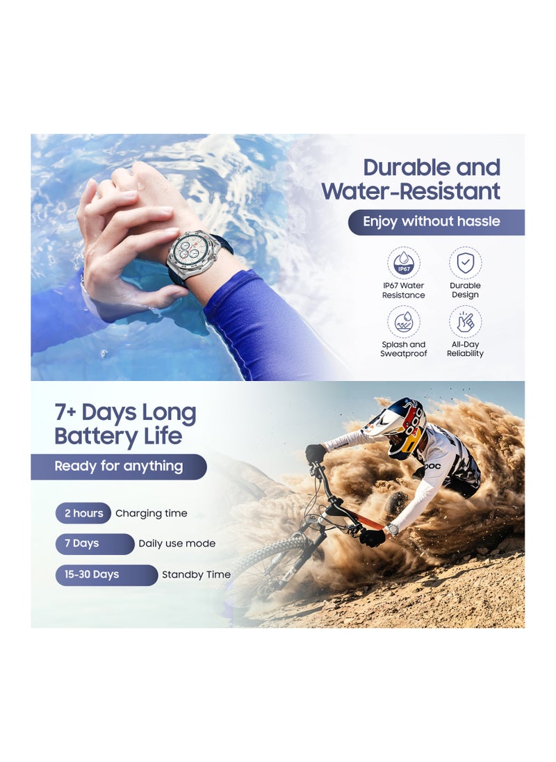 SWISS MILITARY - Swiss Military DOM3 Smartwatch 1.43" AMOLED, Bluetooth Calling, Multi Language, Health & Sports Tracking, Wireless Charging, 7 Days Battery, IP67, iOS/Android Compatible, Blue Frame + 2 Straps - Image 1