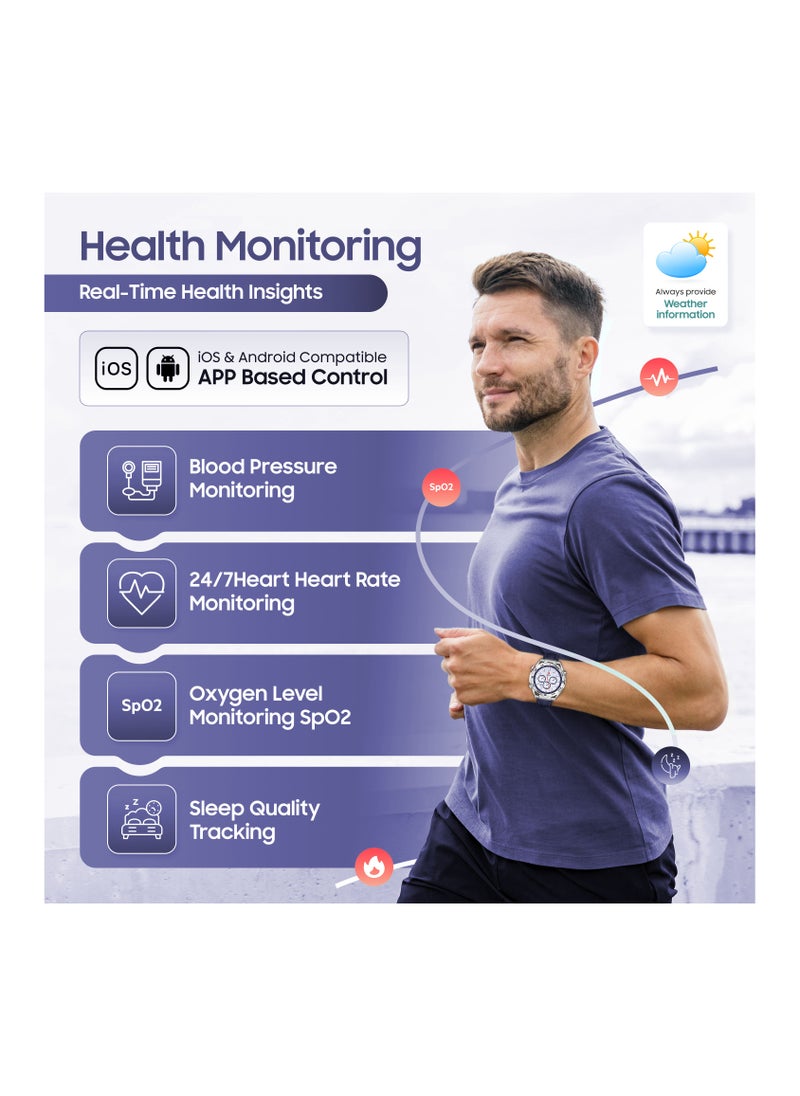 SWISS MILITARY - Swiss Military DOM3 Smartwatch 1.43" AMOLED, Bluetooth Calling, Multi Language, Health & Sports Tracking, Wireless Charging, 7 Days Battery, IP67, iOS/Android Compatible, Blue Frame + 2 Straps - Image 1