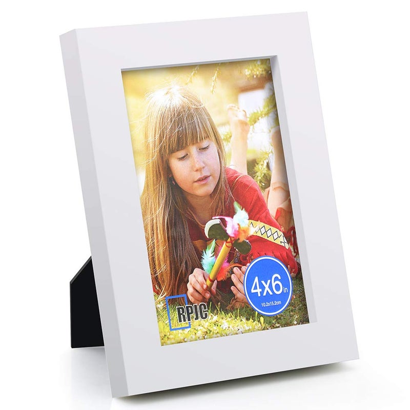 RPJC RPJC 4x6 Inch Picture Frame Made of Solid Wood High Definition Glass for Table Top Display and Wall Mounting Photo Frame White