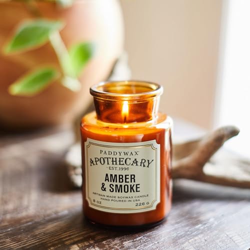 Paddywax Artisan Apothecary Scented Candle with Lid in Reusable Glass Jar, Clean-Burn Soy Candle with Approx. 54 Hour Burn Time, Amber & Smoke, 8 oz. - Image 3