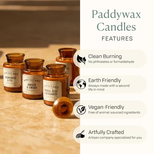 Paddywax Artisan Apothecary Scented Candle with Lid in Reusable Glass Jar, Clean-Burn Soy Candle with Approx. 54 Hour Burn Time, Amber & Smoke, 8 oz. - Image 4