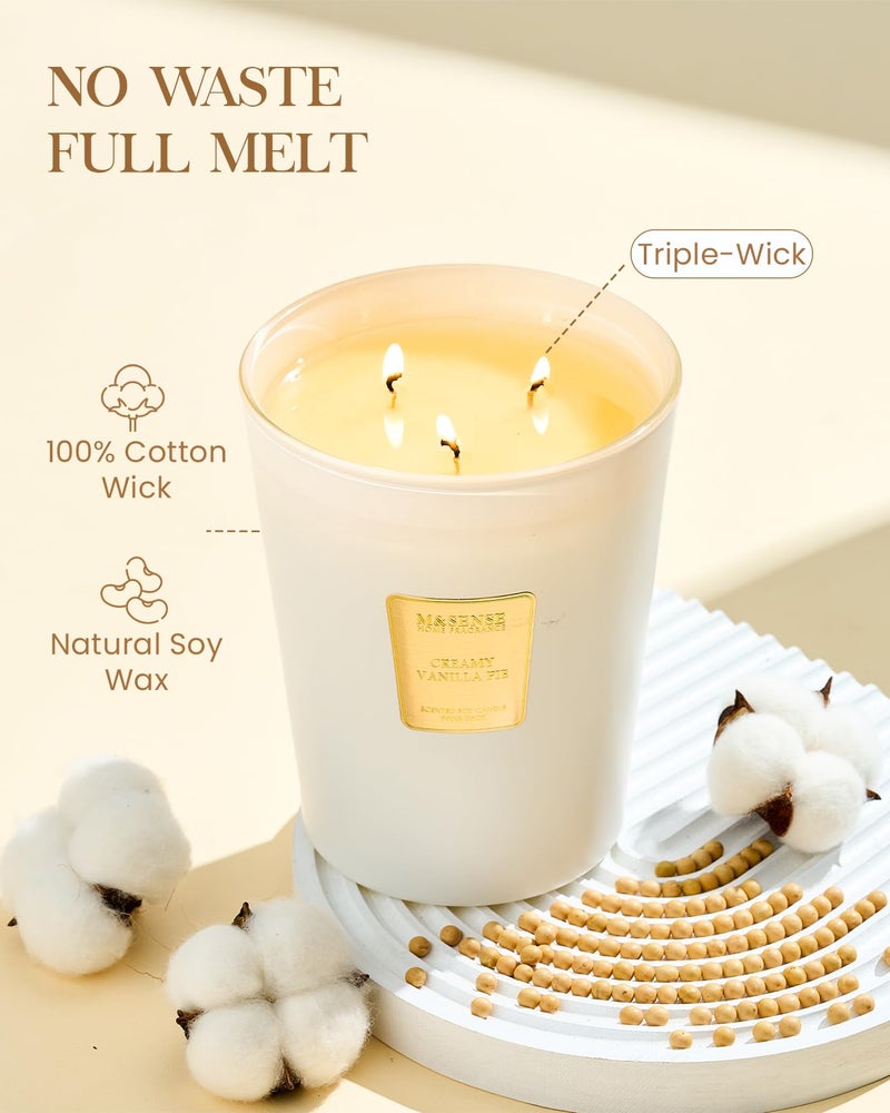 M&SENSE Creamy Vanilla Soy Large Candles, 3-Wick 35oz 150H Long Lasting, Aromatherapy Candle for Bedroom Stress Relief New Year Home Refresh - Image 3