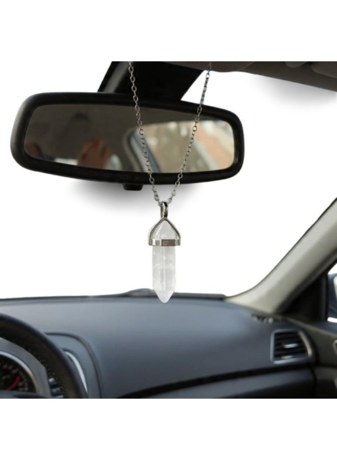 Natural White Quartz crystal Car Mirror Hanger, Decorative Pendant with Cord, Rearview Mirror Accessory - Image 1